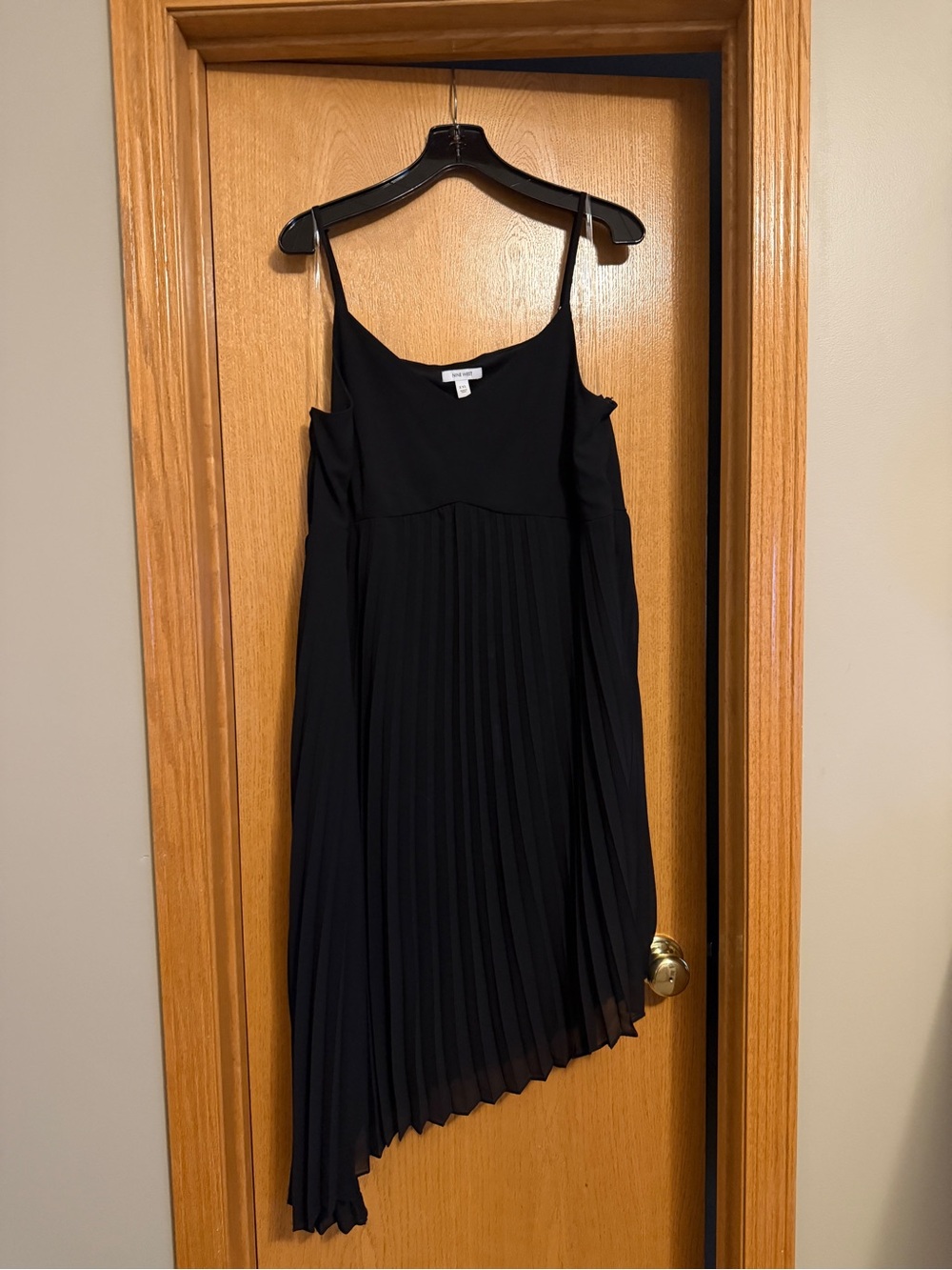 Nine West Black Asymmetric Pleated Slip Dress